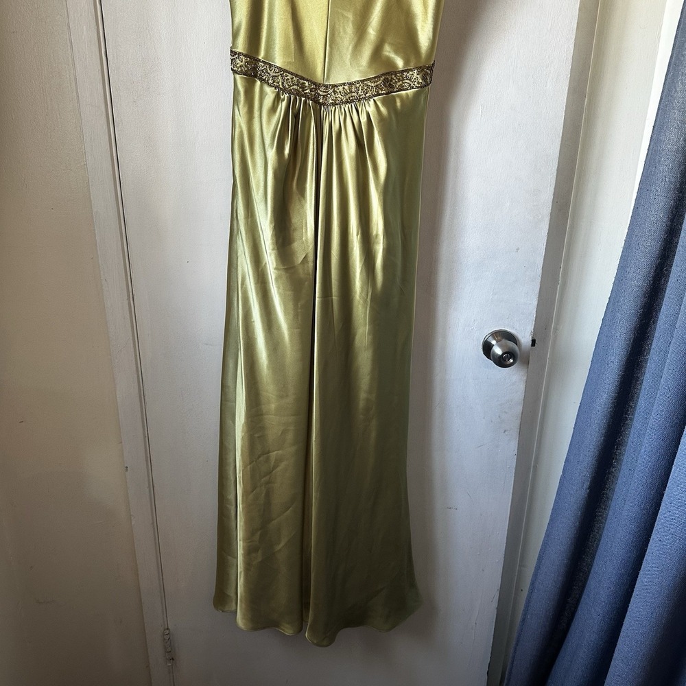 Vintage Y2K Dusk By Shelia Yen Beaded Yellow Green Ruched Strapless Dress Sz 6 - Picture 7 of 10